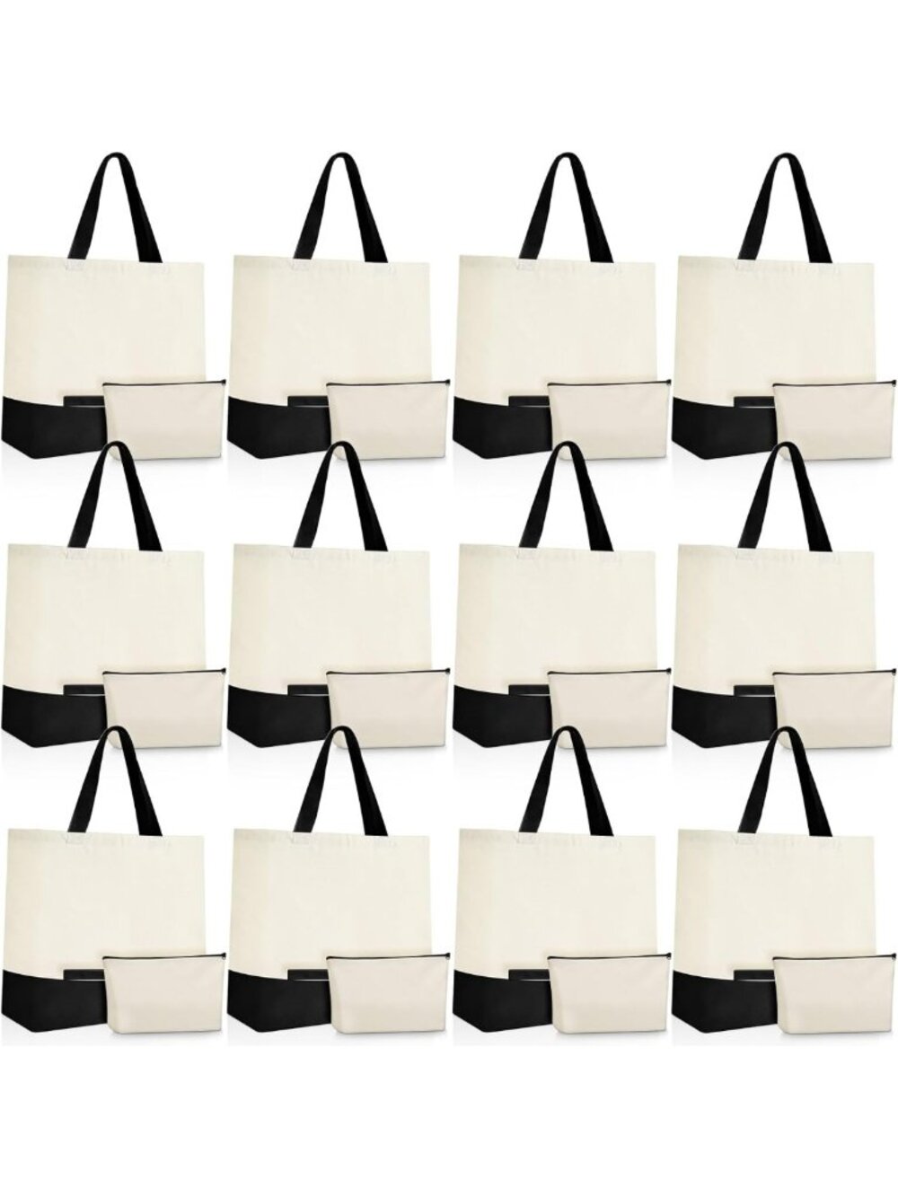 24 Pcs Reusable Canvas Tote Bags 18.5" - Stylish Beige & Black Eco-Friendly Bags